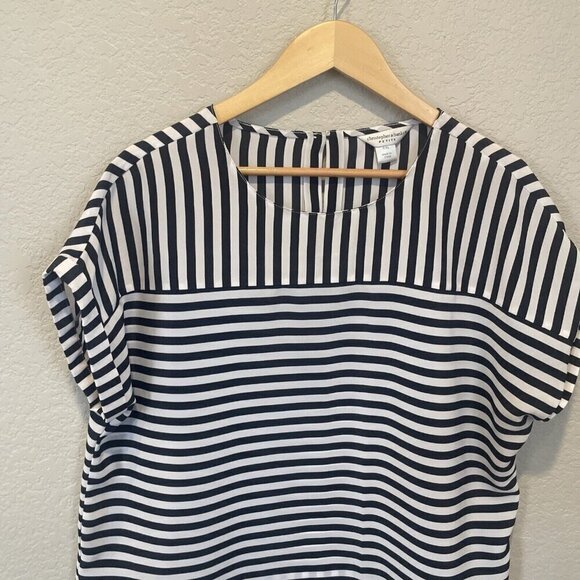 Christopher Banks XL Petite Striped Short Sleeve Blouse Round Neck Navy Nautical - Picture 4 of 11